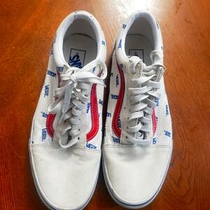 Vans Old Skool True White Red Mens Logo Suede Casual Shoes Sneakers Size 10